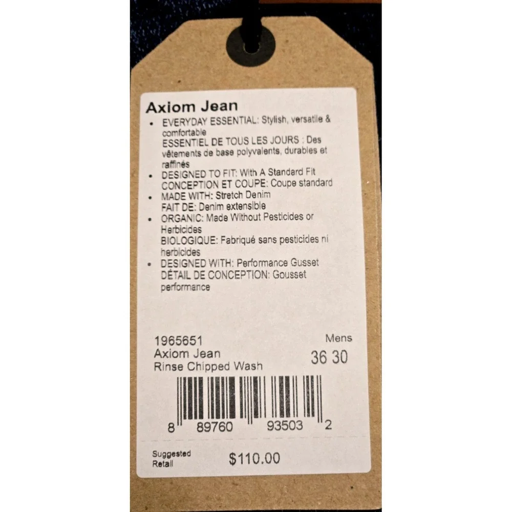 Prana Axiom Straight Leg Jean Men's 36X30 Rinse Chipped Wash NWT